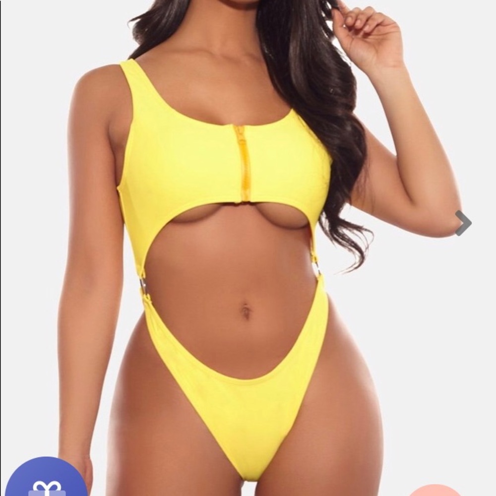 Yellow one piece bathing suit